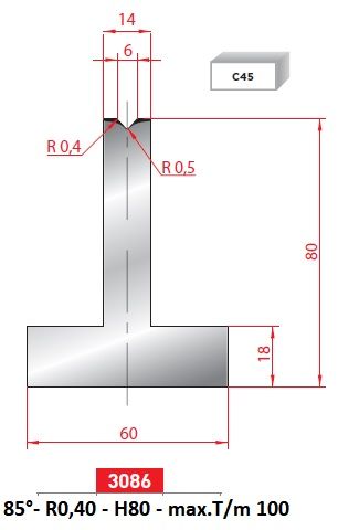 Matrice 85°; délka 835 mm z jednoho kusu Eurostamp